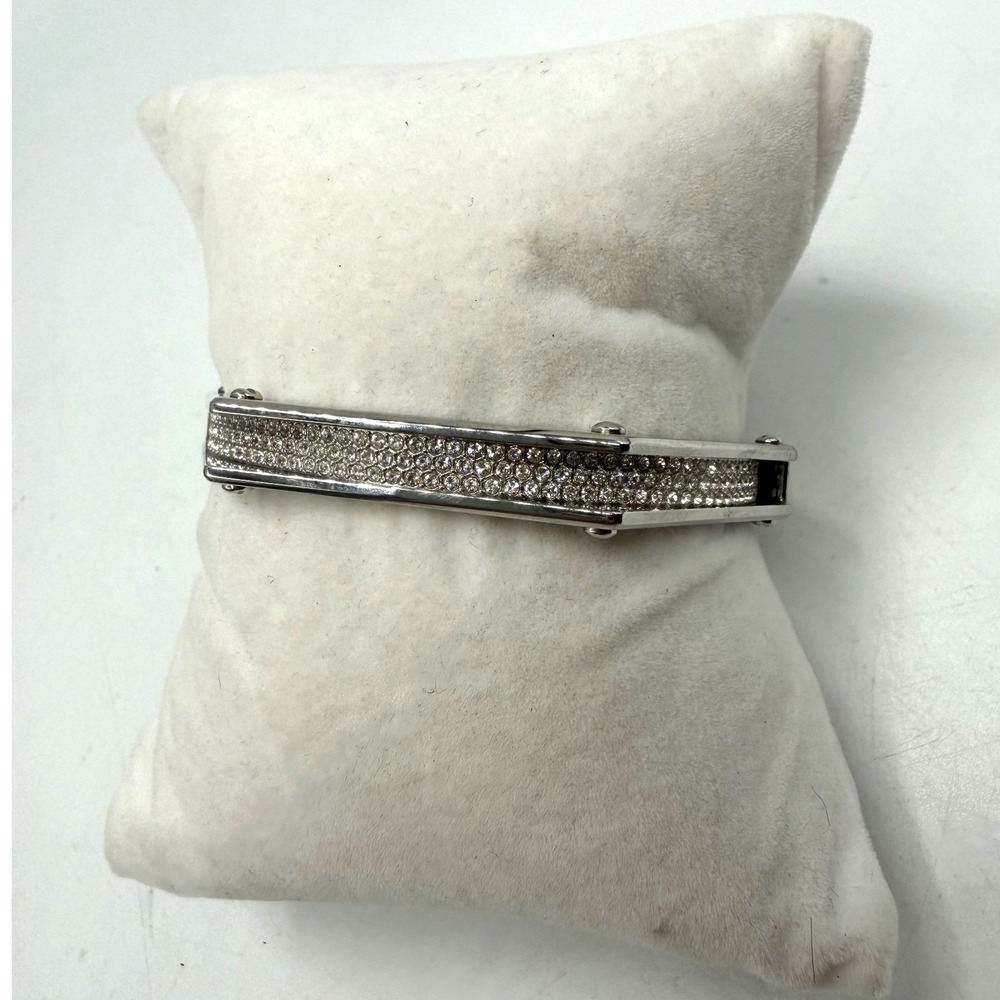 Silver Tone Hexagon Hinged Bangle Bracelet‎ Pave Crystal Industrial Statement